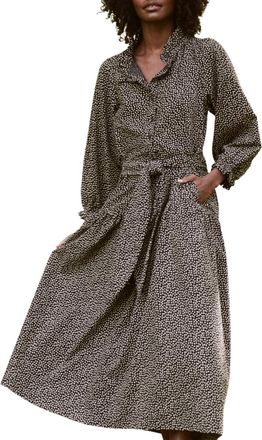 The Great. Womens The Venetian Dress In Black Laurel Leaf Print
