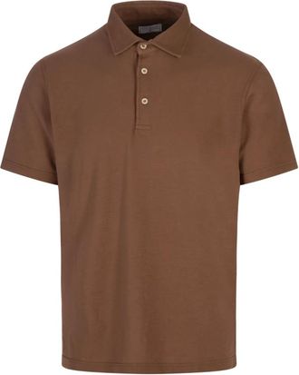 Fedeli Tops, Heren, Bruin, S, Katoen, Bruine Polo Shirt Superlicht Katoen Piqu&eacute;
