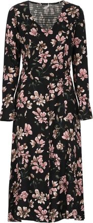 Mar De Margaritas Zwarte V-hals jurk met contrasterend patroon - Dames - Casual kleedjes - Zwart - S - Kleedjes