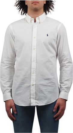 Ralph Lauren Wit seersucker stof overhemd - S- WHT - Heren - Casual Overhemden - Wit - S - Katoen - Overhemden