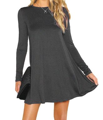 Re Tech UK Womens Ladies Party Dresses for Women UK Long Sleeve Midi Plain Flared A line Skater Swing Dress Jersey Tee Plus Size Dress Summer Winter Charcoal Dar