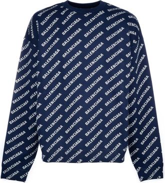 Balenciaga Stijlvolle Gebreide Collectie - Heren - Ronde hals truien - Blauw - L - Katoen - Truien & Vesten