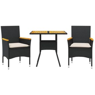vidaXL Set Pranzo da Giardino 3 pz con Cuscini Nero Polyrattan Acacia - Vidaxl