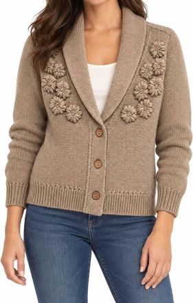 Democracy Long Sleeve Shawl Collar Embroidered Cardigan In Straw