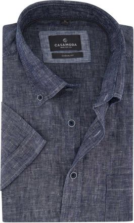 Casamoda Overhemd Casa Moda donkerblauw wijde fit gemeleerd korte mouw