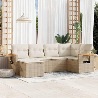 vidaXL Juego De Sof&aacute;s Jard&iacute;n Con Cojines 6 Pzas Rat&aacute;n Sint&eacute;tico Beige Vidaxl