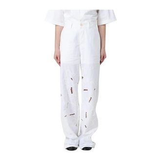 Marine Serre Wide Trousers, female, White, S, Regenerated Household Linen Wide Leg Trousers
