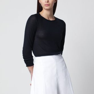 Roberto Collina Navy blue crewneck sweater in cashmere and silk