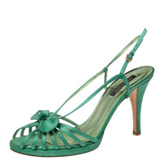 Sergio Rossi Green Satin Strappy Bow Sandals