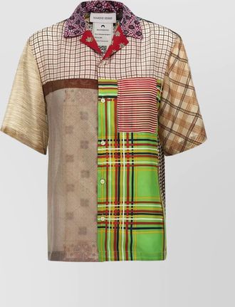 Marine Serre patchwork collared silk scarves bowling shirt