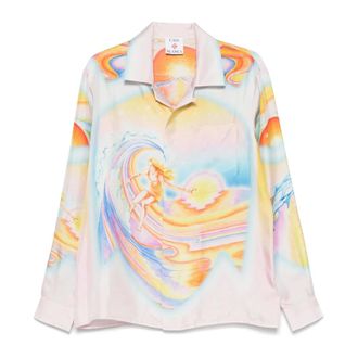Casablanca Shirts, female, Multicolor, Size: M Psychedelic Pink Shirt with Camp Collar