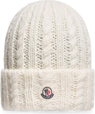 Moncler Cable Knit Wool Blend Beanie Hat