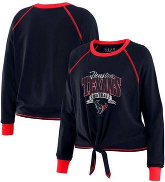 WEAR by Erin Andrews Womens WEAR by Erin Andrews Navy/Red Houston Texans Tie-Front Long Sleeve Top at Nordstrom, Size Xx-Large