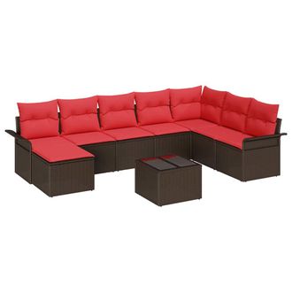 vidaXL Conjunto De Sof&aacute; De Jard&iacute;n Con Coj&iacute;n 9 Pcs Marr&oacute;n Polirat&aacute;n Vidaxl