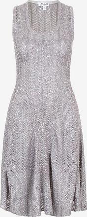 Alaia Kurzes ausgestelltes Lochstrickkleid mit Pailletten