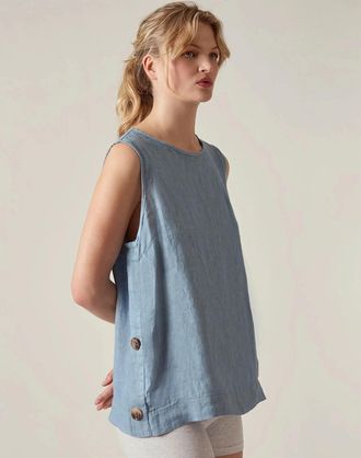 James Lakeland Womens Denim Blue Linen Sleeveless Top - Size: 10