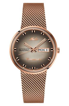 Mido Commander Shade Mesh Strap Watch in Rose Gold at Nordstrom