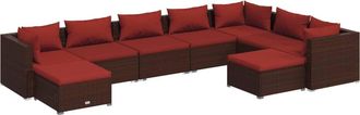 vidaXL Set Muebles De Jard&iacute;n 9 Piezas Y Cojines Rat&aacute;n Sint&eacute;tico Marr&oacute;n Vidaxl