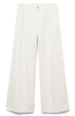 Mango Pleated Wide Leg Jeans in Off White at Nordstrom Rack, Size 10