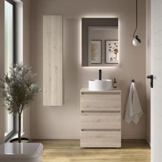 Cygnus Bath Mueble De Ba&ntilde;o Bequia 3c 60cm Natural Lavabo Sobre Encimera Porcelana