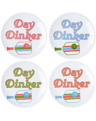 Godinger Set Of 4 Pickle Ball Melamine Appetizer Plates