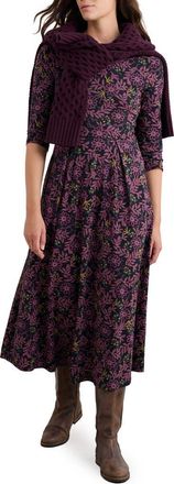 Seasalt Cornwall Veronica Print Stretch Organic Cotton Jersey Midi Dress in Evening Woodland Onyx at Nordstrom Rack, Size 14 Us / 18 Uk
