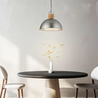 Trio Delhi Sospensione Cupola Metallo Acciaio Antico E Legno D. 45cm 1 Luce Attacco E27