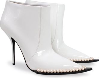 Dolce & Gabbana White Pearl Studded Cowboy Ankle Boots Size 39