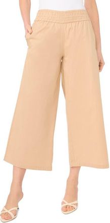 CeCe by Cynthia Steffe Smocked Waist Crop Wide Leg Pants in Toffee at Nordstrom, Size X-Large