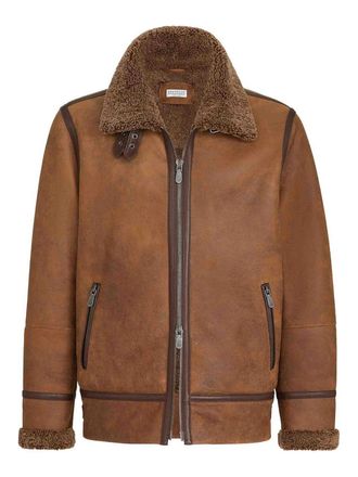 Brunello Cucinelli Shearling-Lined Zip Bomber Jacket
