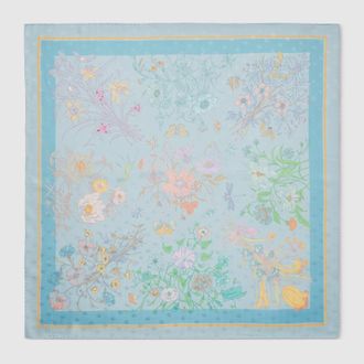 Gucci Printed Silk Twill Carr&eacute;, Blue, Silk