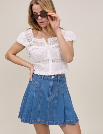 Nobody's Child Blue Denim Pleated Mini Skirt