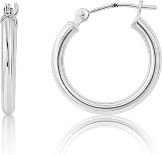 MAX + STONE 14k Yellow or White Gold 2mm Thick Tube Hoop Earrings 12MM to 50MM