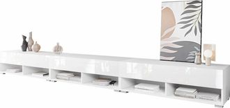 Mirjan24 Mobilier1 - Mueble Tv Sarasota 144, Blanco + Blanco Brillante, N&uacute;mero De Puertas: 0, N&uacute;mero De Cajones: 0, 300x30x33cm