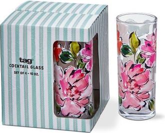 Tag In Bloom Drinks Glass S/4 Multi Glass Spring in Clear at Nordstrom