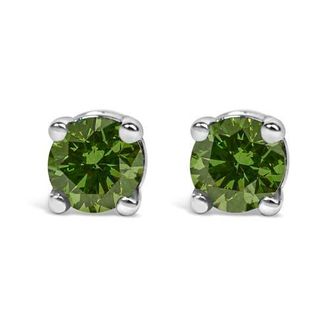 House of Brilliance Silver 1/4 Ct Green Diamond Classic Stud Earrings in White at Nordstrom