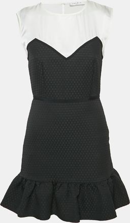Sandro Black Satin/jacquard Flounce Mini Dress