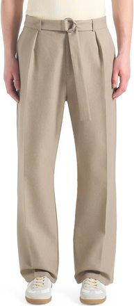 Mani&egrave;re De Voir Louis Relaxed Fit Belted Tailored Trousers in Beige at Nordstrom, Size 30
