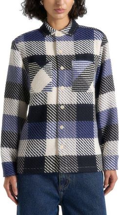 Mani&egrave;re De Voir Rune Unisex Check Overshirt in Navy at Nordstrom, Size Xx-Small