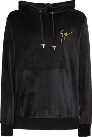 Giuseppe Zanotti LR-27 velvet drawstring hoodie - men - Polyamide/Viscose - M - Black