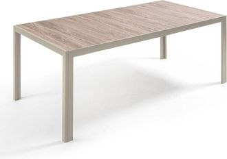 Oviala Mesa de jard&iacute;n de aluminio y cer&aacute;mica con efecto madera 206 cm crema
