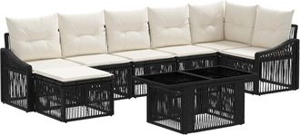 vidaXL Conjunto De Sof&aacute;s De Jard&iacute;n 8 Uds. Negro Y Blanco Crema Vidaxl
