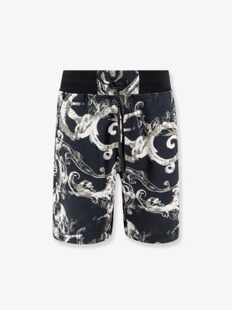 Versace Bermuda in cotone con stampa watercolor baroque - VERSACE JEANS COUTURE - gender_Man