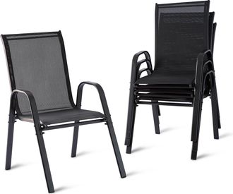Relaxdays Sillas De Jard&iacute;n Relaxdays, Set De 4, Respaldo Alto, Reposabrazos, Apilables, Hasta 150 Kg, Poli&eacute;ster, Metal, Antracita