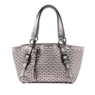 Burberry Pre-owned Handbags, female, Gray, Size: ONE SIZE Pre-owned Metallic Woven Leather Tote