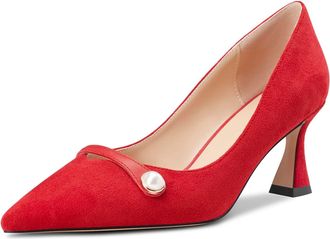 Castamere Women Chunky Block Mid Heel Pointed Toe Slip-on Pumps Court Shoe Wedding Office 6.5 CM Heels Red 3.5 UK