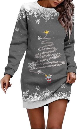 Generic Women Christmas Sweatershirts Party Dress Christmas Dresses for Women Long Sleeve Crew Neck Xmas Printed Dresses Long Tops Going Out Casual Party Dres