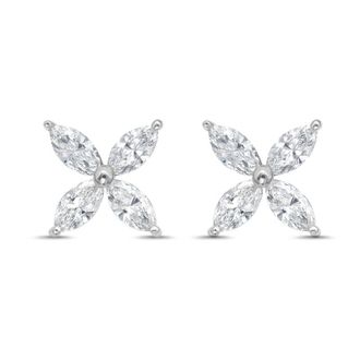 Diana M. Jewels 14kt White Gold 0.75 cts Lab Grown Marquise Diamond Flower Stud Earrings