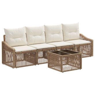 vidaXL Conjunto De Sof&aacute;s De Jard&iacute;n 5 Pcs Beige Rat&aacute;n Sint&eacute;tico Vidaxl