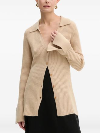 From Future Ribgebreid vest met knopen - Beige